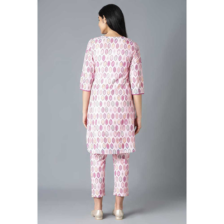 Aurelia Pink Floral Printed V-Neck Kurta with Straight Trousers (Set of 2)
