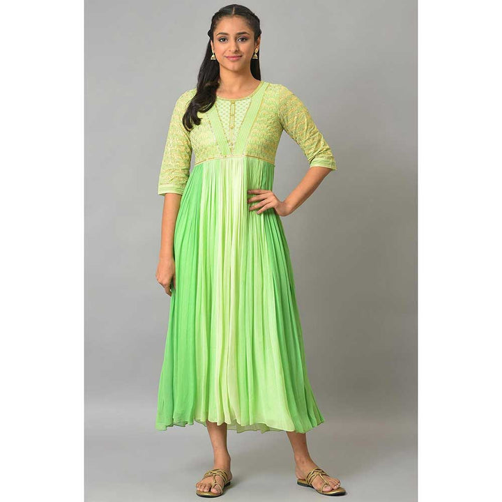 Aurelia Green Flared Printed Modern Ethnic Dress