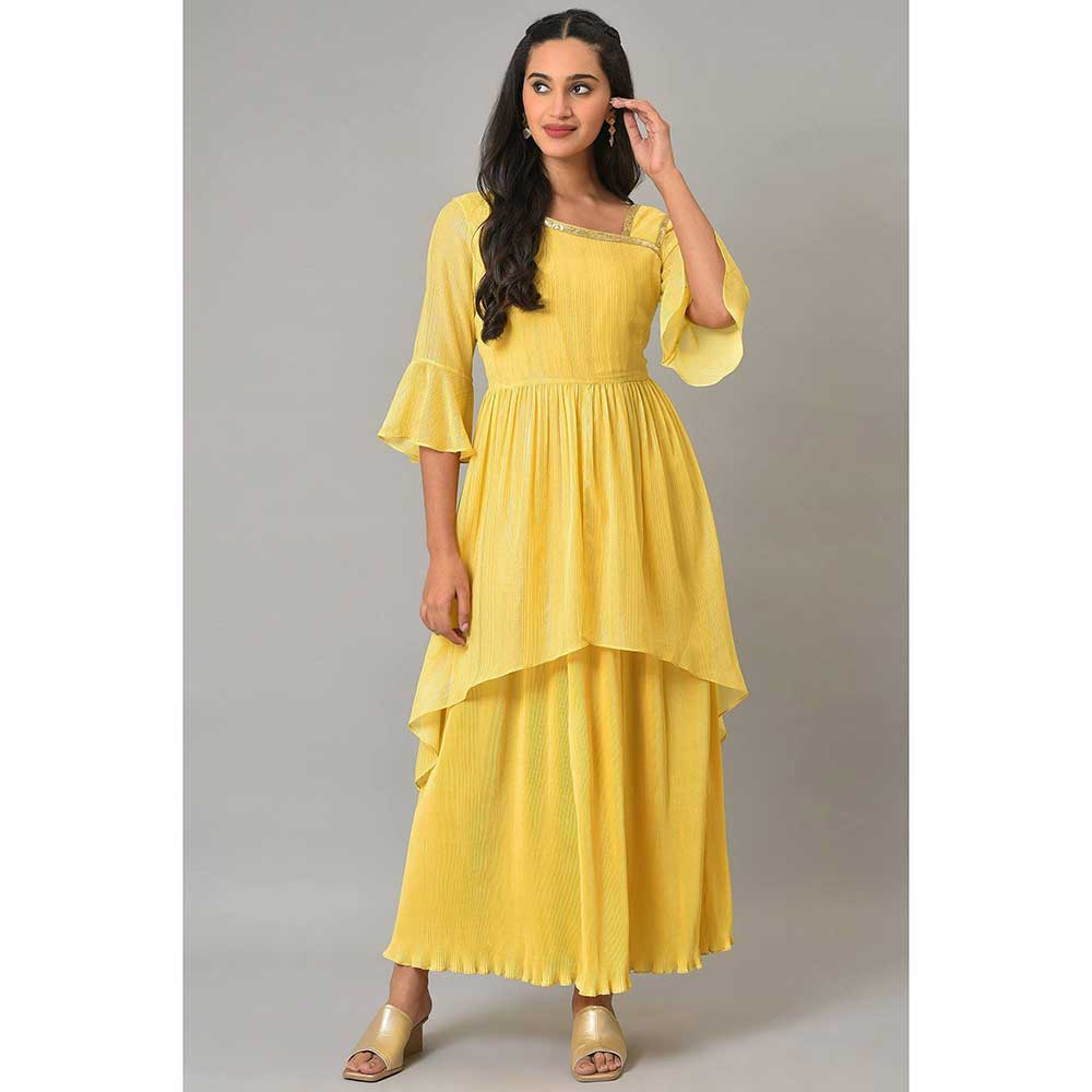 Aurelia Yellow Flared Modern Ethnic Dress