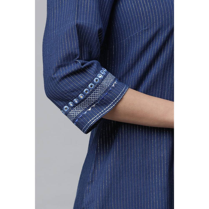 Aurelia Blue Lurex Stripe Kurta with Embroidery