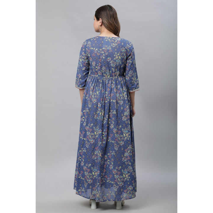 Aurelia Blue Embellished Full Length Printed Maxi Dress