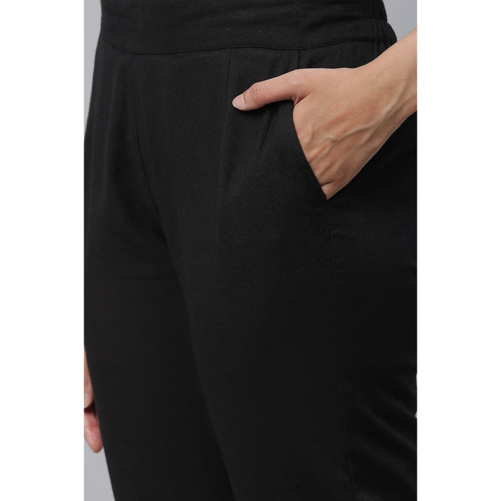 Aurelia Black Cotton Flax Pant with Lace Details