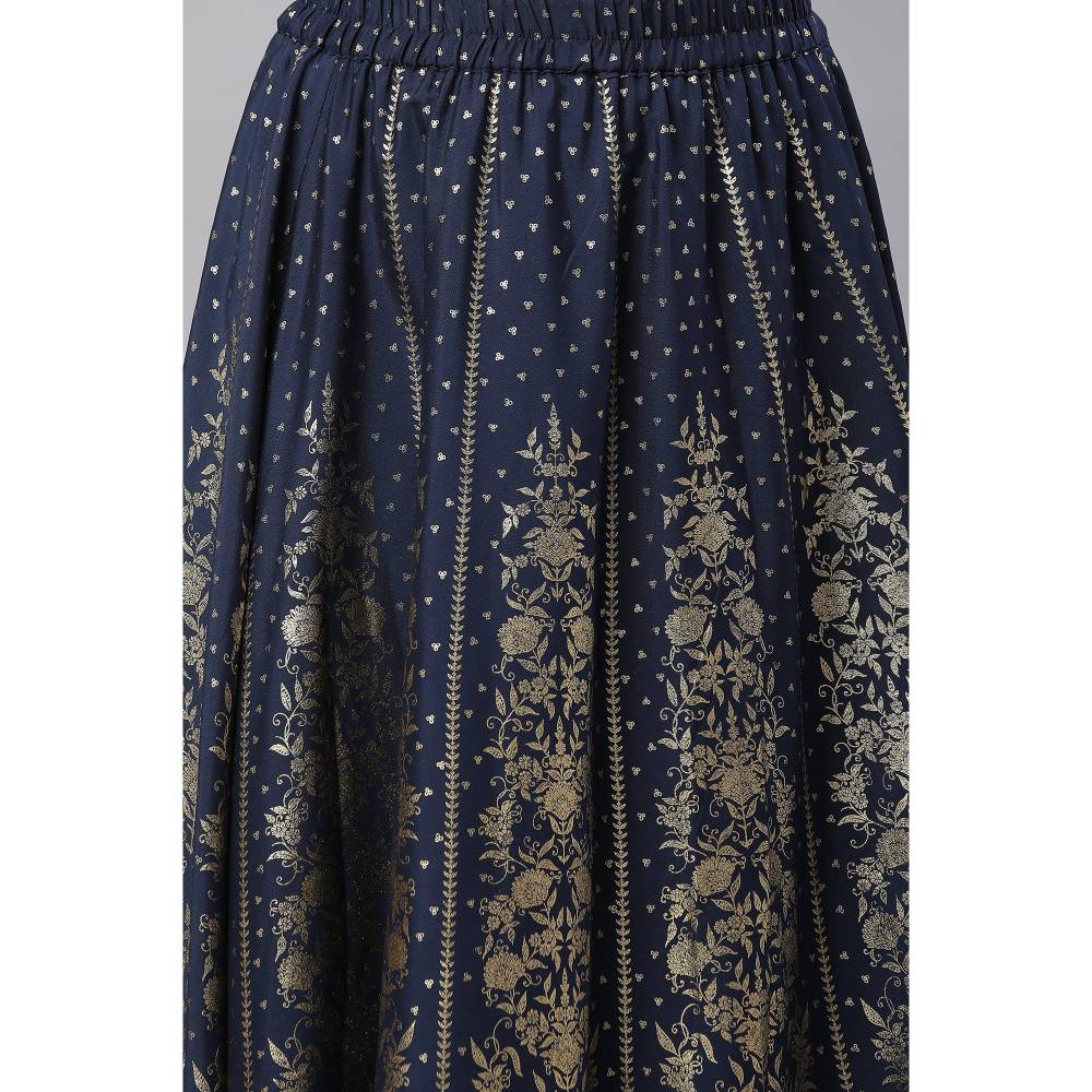 Aurelia Navy Blue Printed Flared Skirt