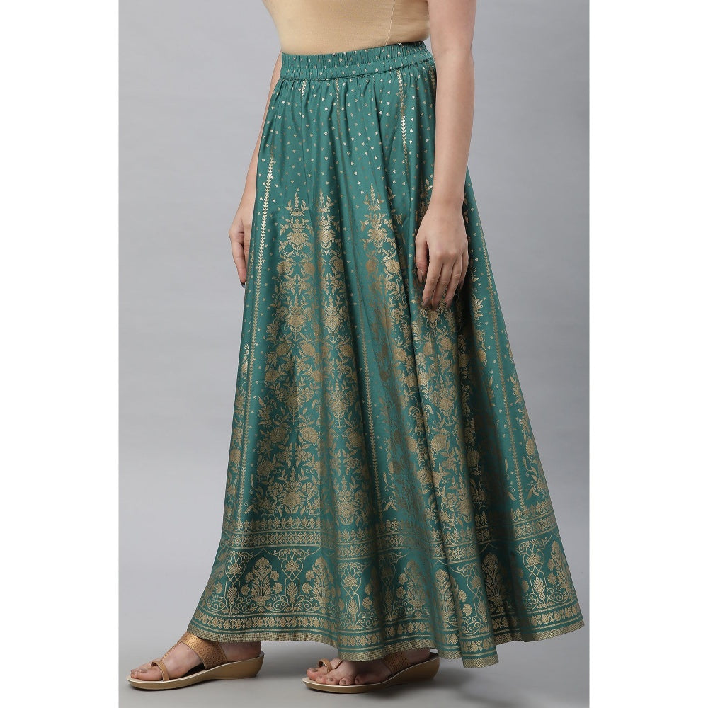 Aurelia Green Printed Flared Skirt