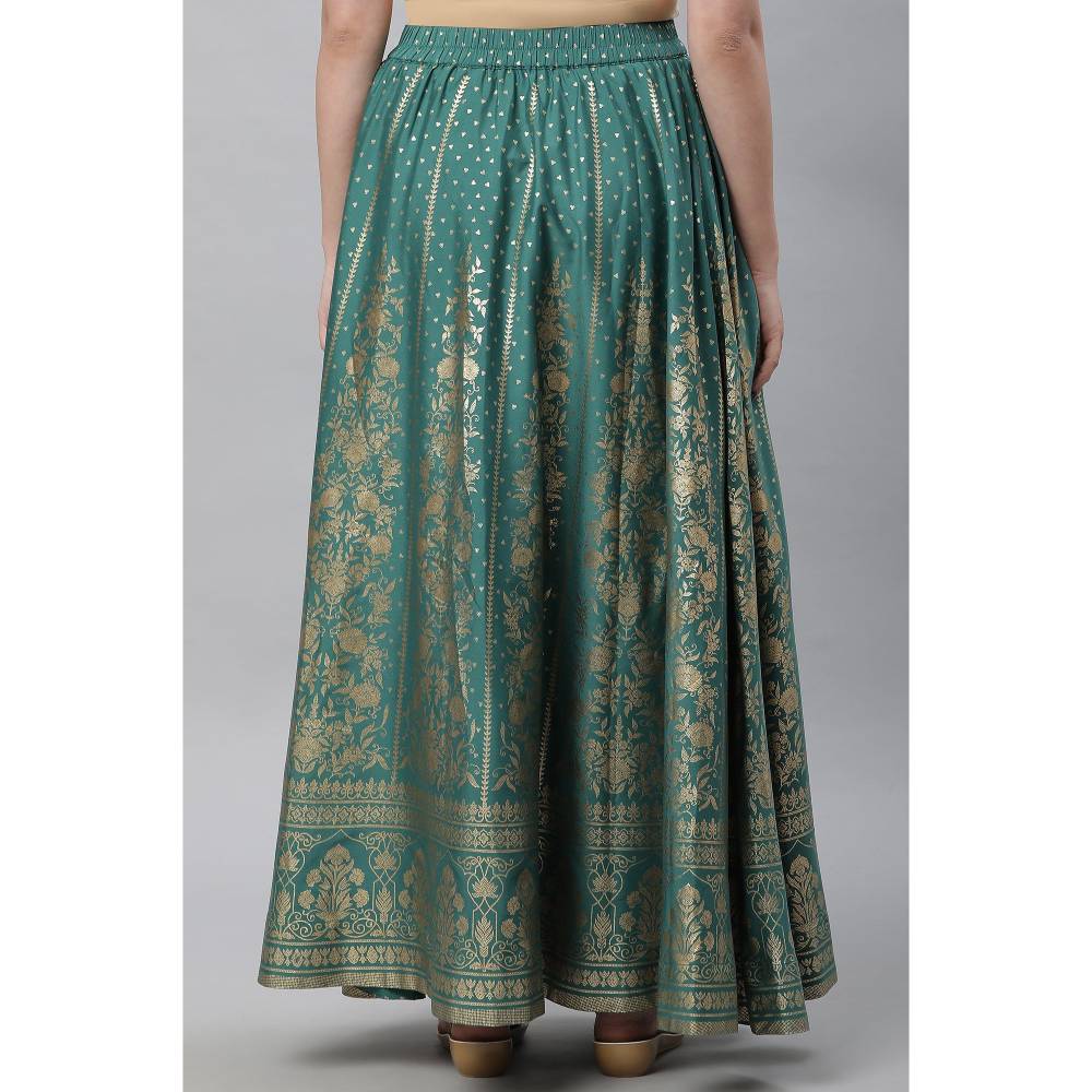 Aurelia Green Printed Flared Skirt