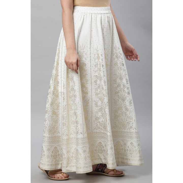 Aurelia White Printed Flared Skirt