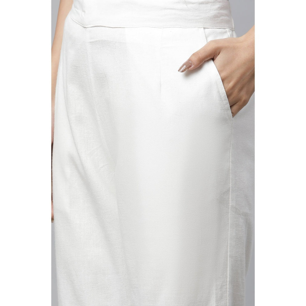 Aurelia White Cotton Flax Pin-Tuck Pant