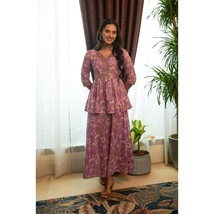 Aurelia Purple Ika Printed Embroidered Dress