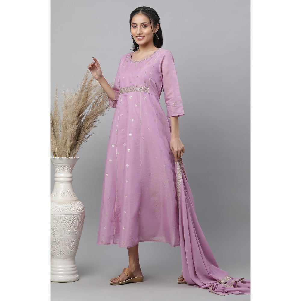 Aurelia Purple Chanderi Festive Dress and Dupatta (Set of 2)
