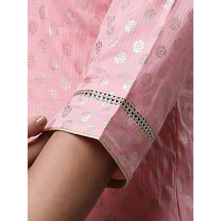 Aurelia Pink Floral Foil Printed Short Kurta and Pants (Set of 2)