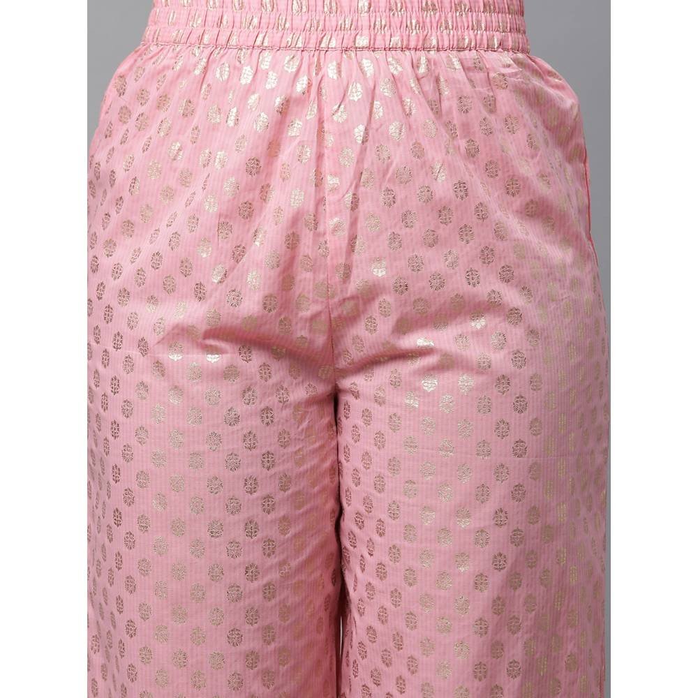 Aurelia Pink Floral Foil Printed Short Kurta and Pants (Set of 2)