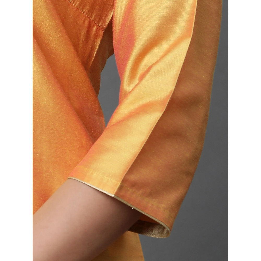 Aurelia Women Orange Embroidered Three Fourth Sleeves V-Neck Kurta