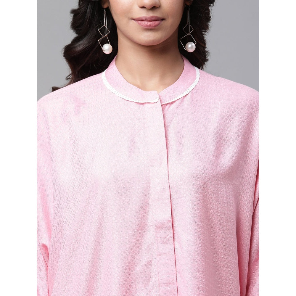 Aurelia Women Pink Printed Three Fourth Sleeves Mandarin Neck Top