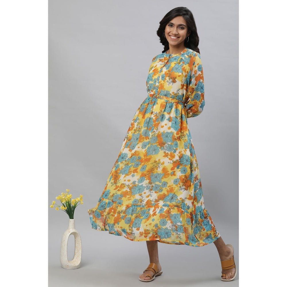 Aurelia Yellow Bold Floral Print Flared Dress