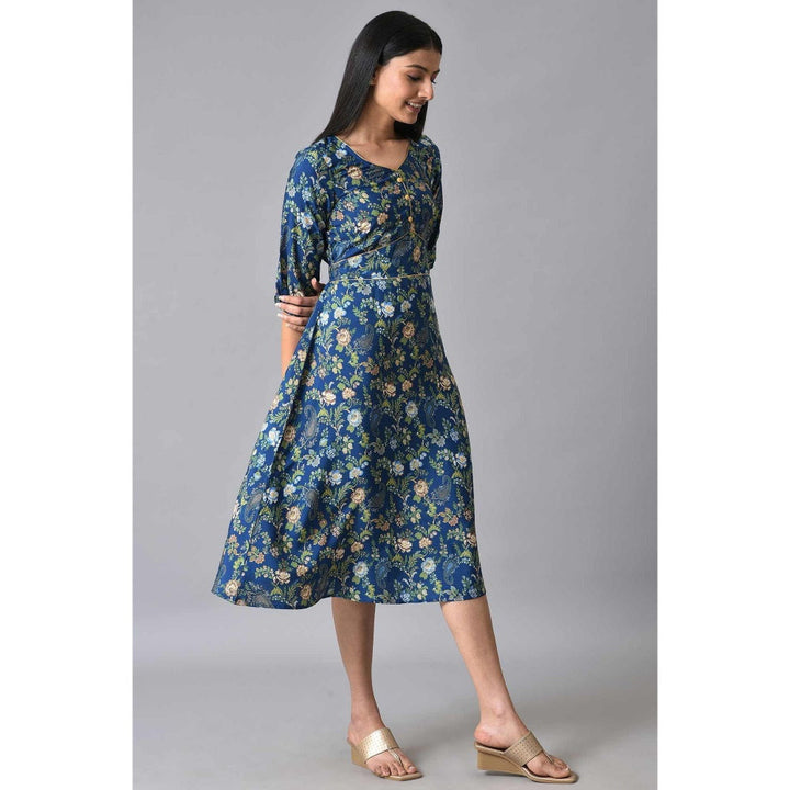 Aurelia Navy Blue Floral Printed A-Line Dress