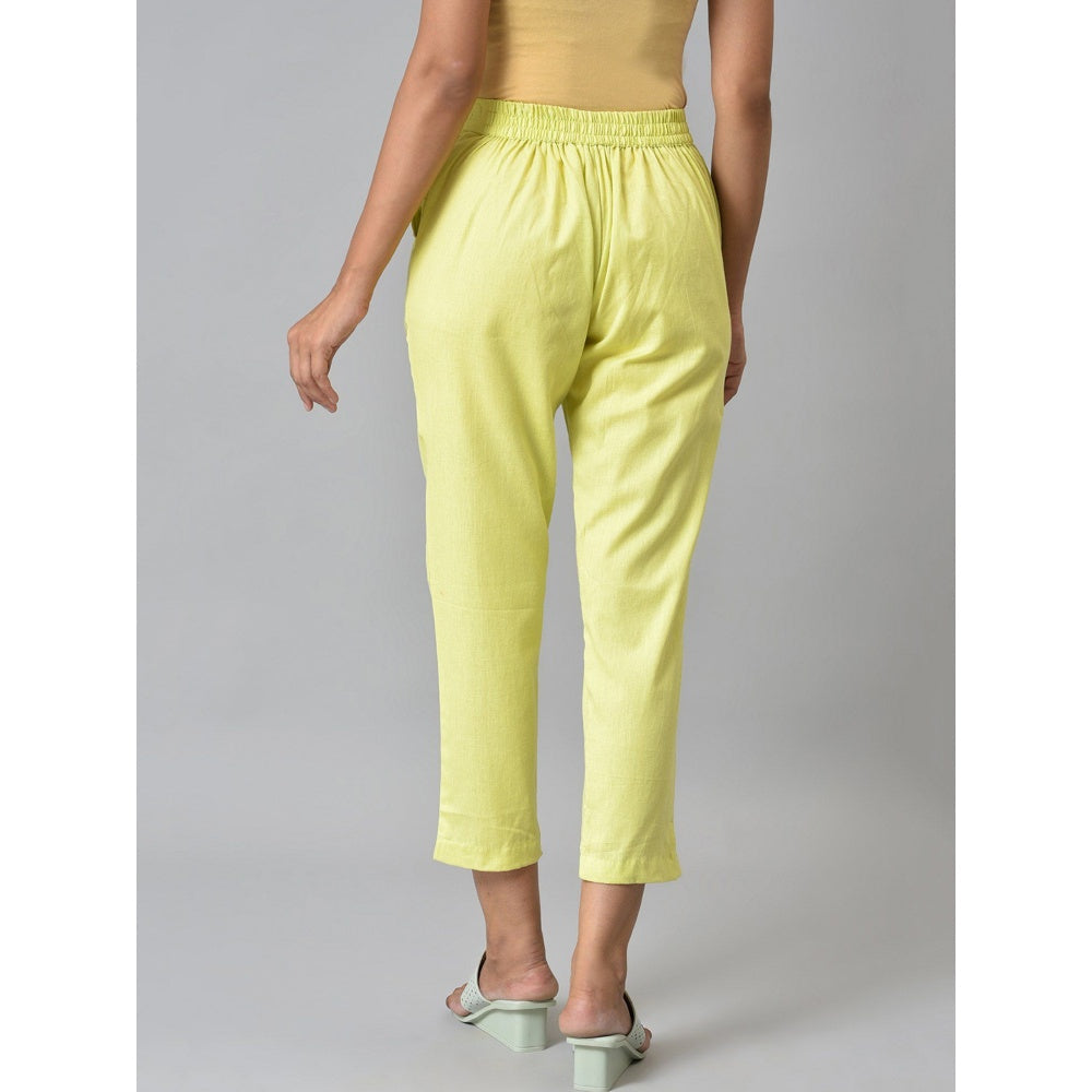 Aurelia Lemon Yellow Cotton Flax Women Trouser