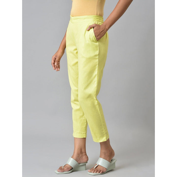 Aurelia Lemon Yellow Cotton Flax Women Trouser