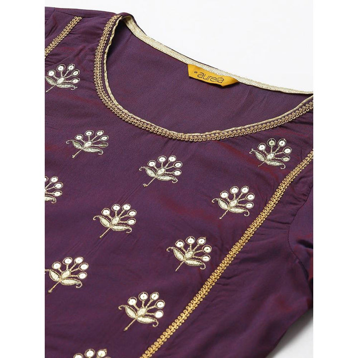 Aurelia Purple Zari Embroidered Ethnic Liva Kurta