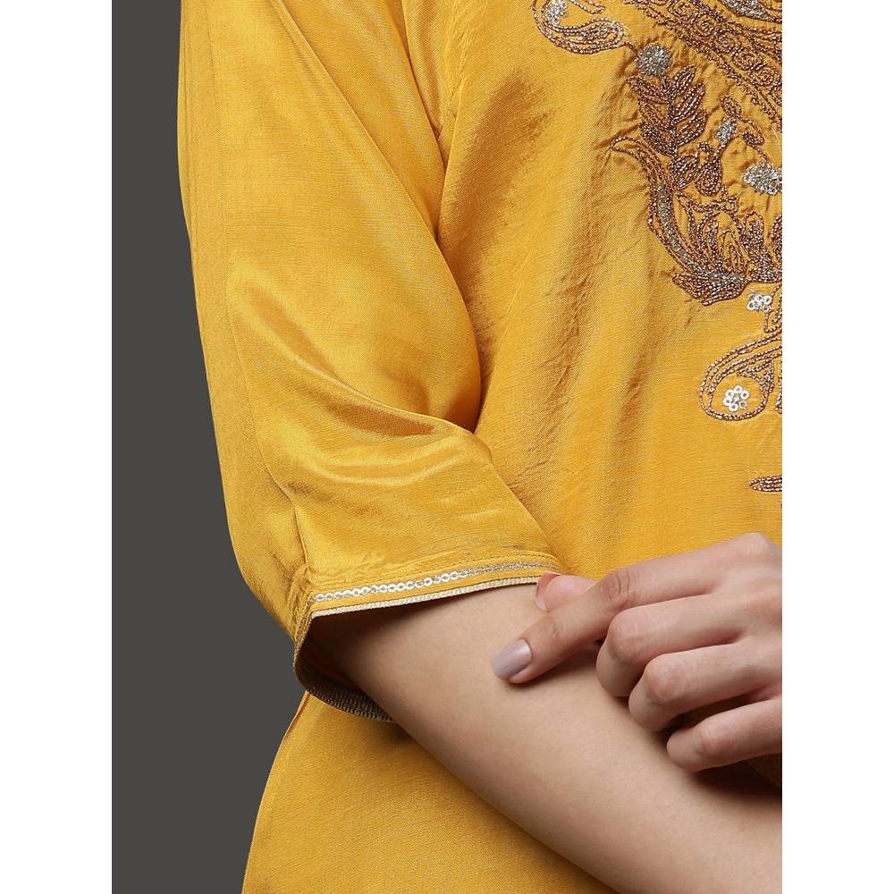 Aurelia Yellow Dori Embroidered Kurta With Pant And Dupatta (Set of 3)