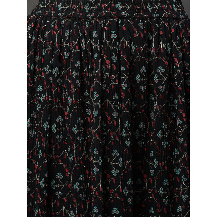 Aurelia Black Sheer Embroidered High-Slit Kurta With Skirt And Choker Dupatta (Set of 3)