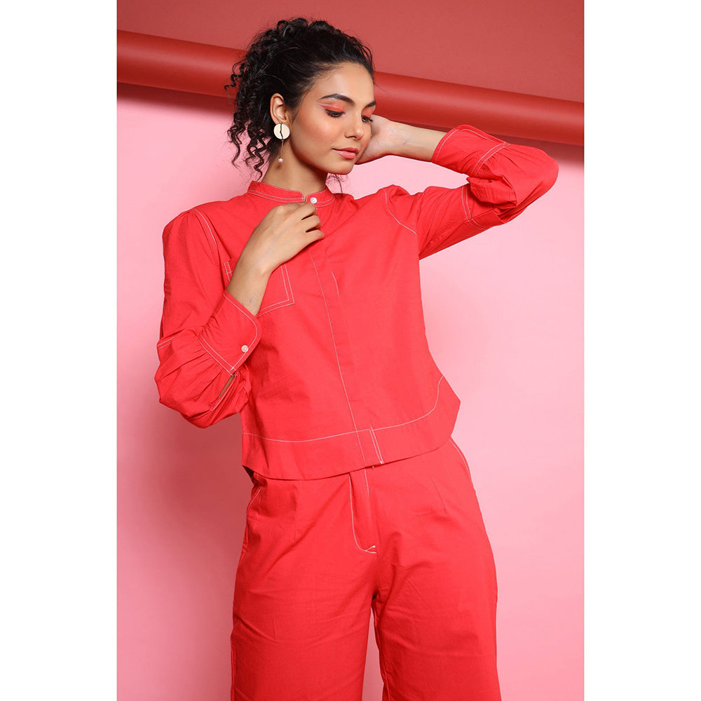 Autumnlane Auris Red Cotton Top With Pant (Set of 2)