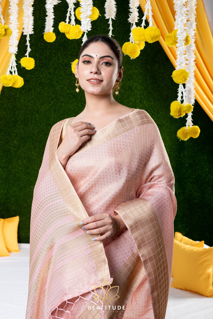 Beatitude Pink Soft Tissue Linen Saree with Unstitched Blouse