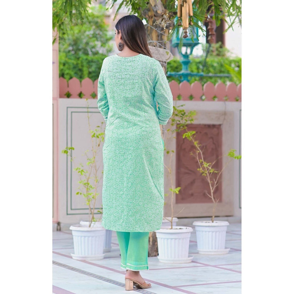 BAIRAAS Mint Green Embroidered Cotton Suit (Set of 3)
