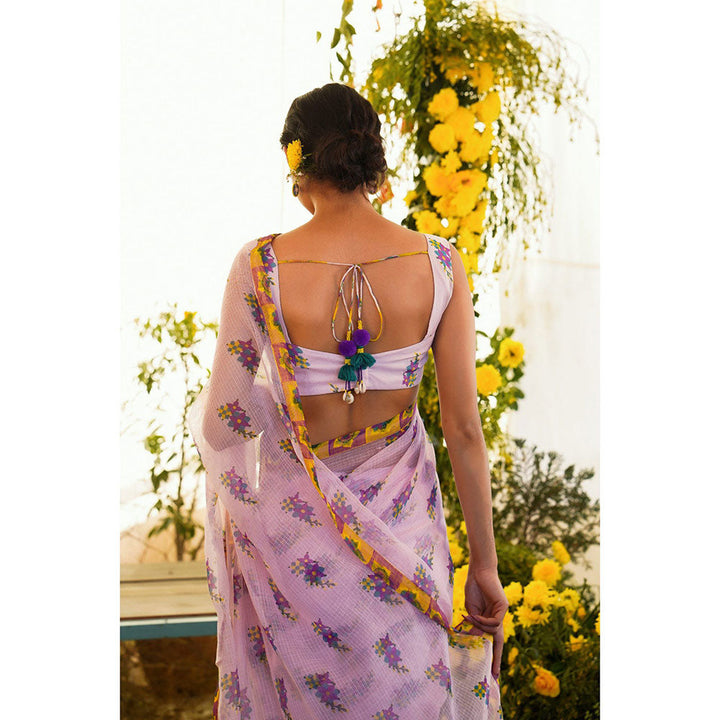 Baise Gaba Samaa Floral Lavender Saree with Unstitched Blouse