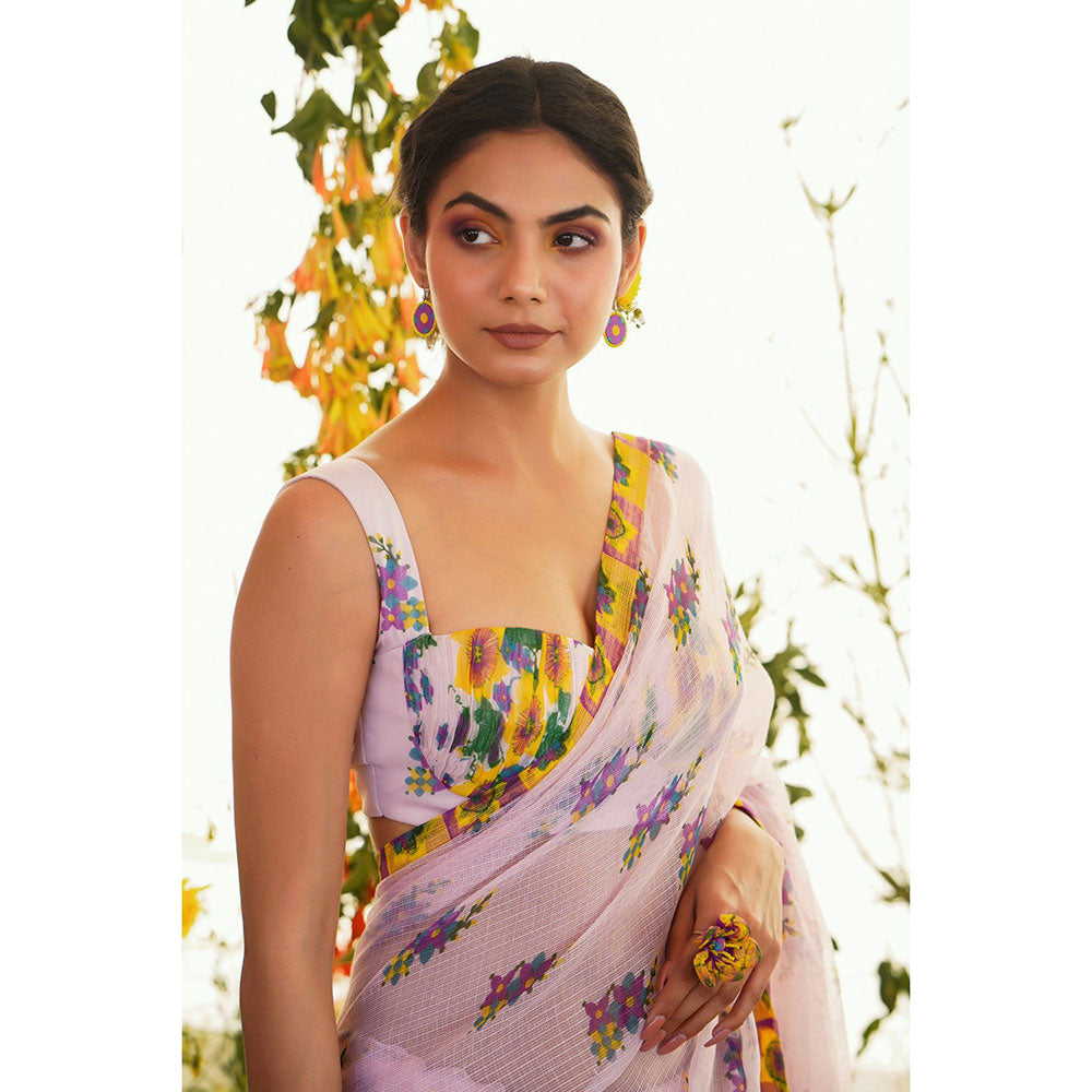 Baise Gaba Samaa Floral Lavender Saree with Unstitched Blouse