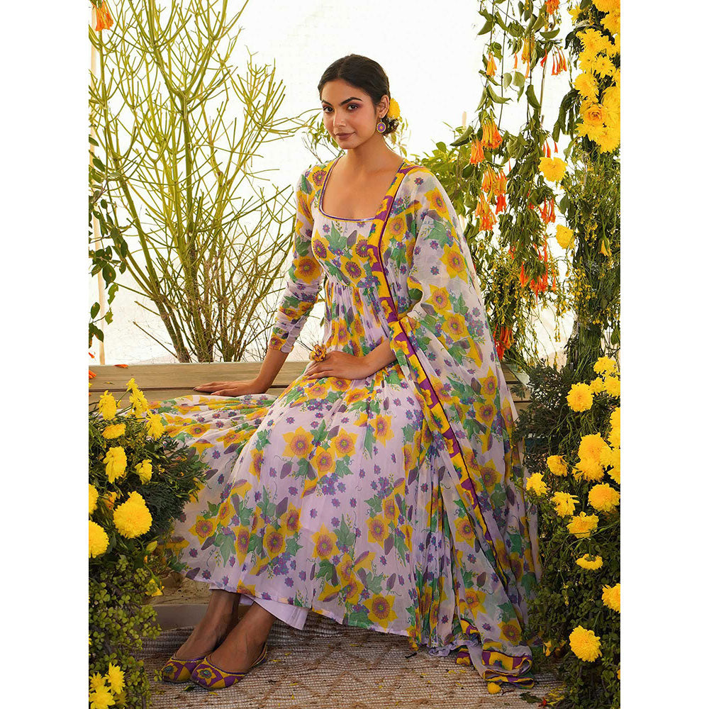Baise Gaba Nazakat Anarkali Floral Lavender (Set of 3)