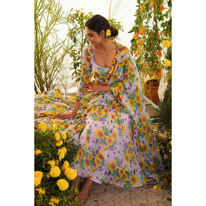 Baise Gaba Nazakat Anarkali Floral Lavender (Set of 3)