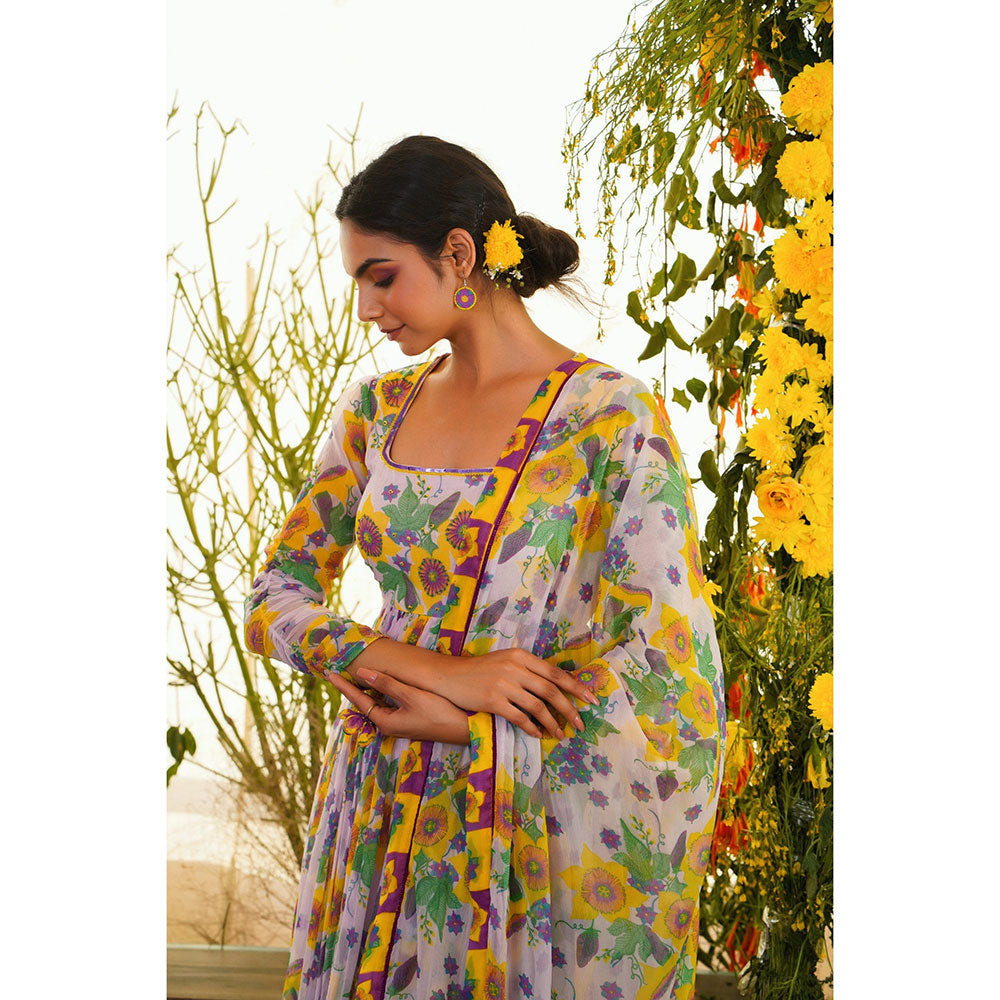 Baise Gaba Nazakat Anarkali Floral Lavender (Set of 3)