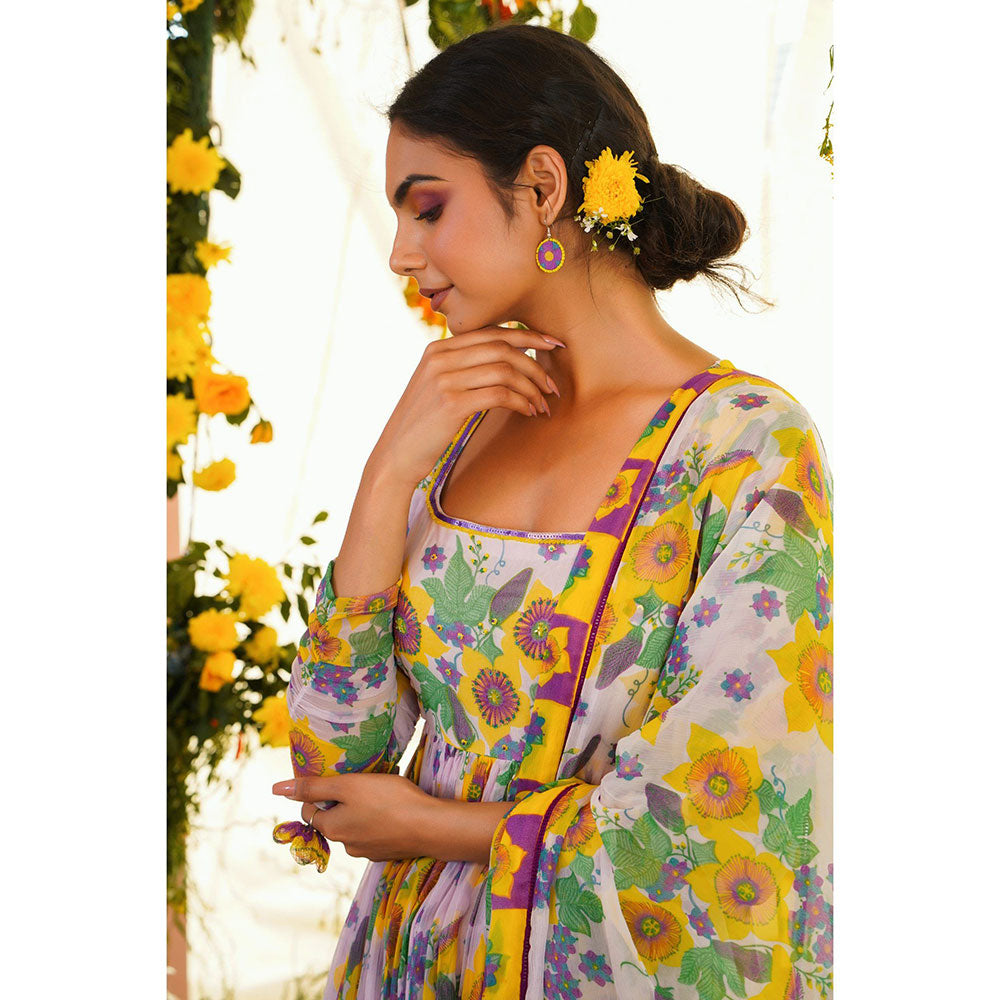 Baise Gaba Nazakat Anarkali Floral Lavender (Set of 3)
