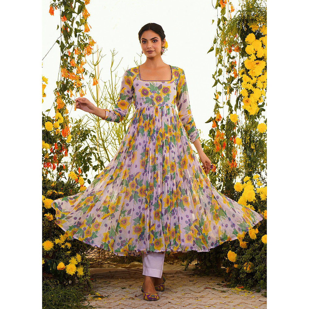 Baise Gaba Nazakat Anarkali Kurta Floral Lavender