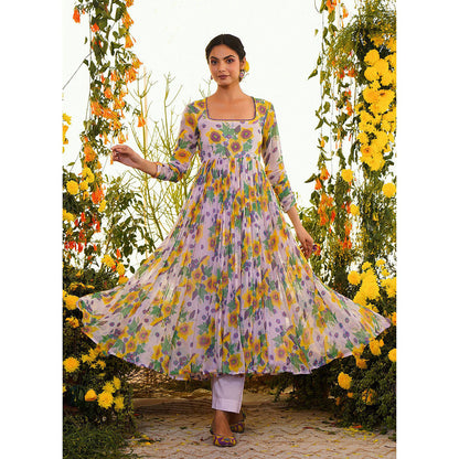 Baise Gaba Nazakat Anarkali Kurta Floral Lavender