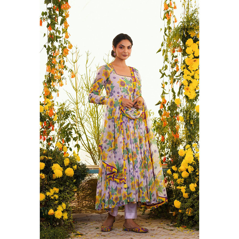 Baise Gaba Nazakat Anarkali Kurta Floral Lavender