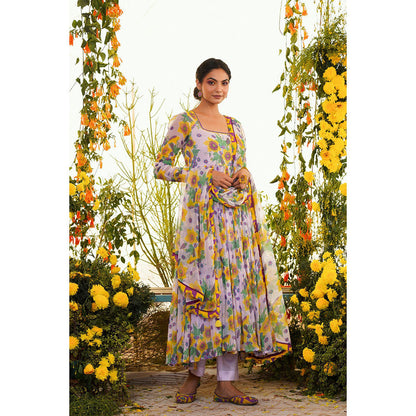 Baise Gaba Nazakat Anarkali Kurta Floral Lavender
