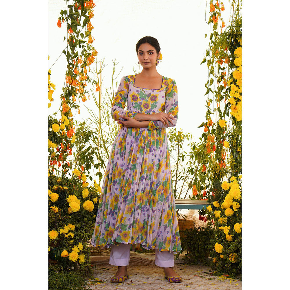 Baise Gaba Nazakat Anarkali Kurta Floral Lavender