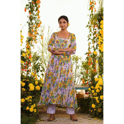 Baise Gaba Nazakat Anarkali Kurta Floral Lavender