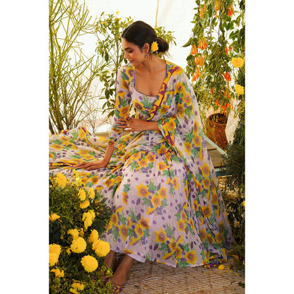 Baise Gaba Nazakat Anarkali Kurta Floral Lavender