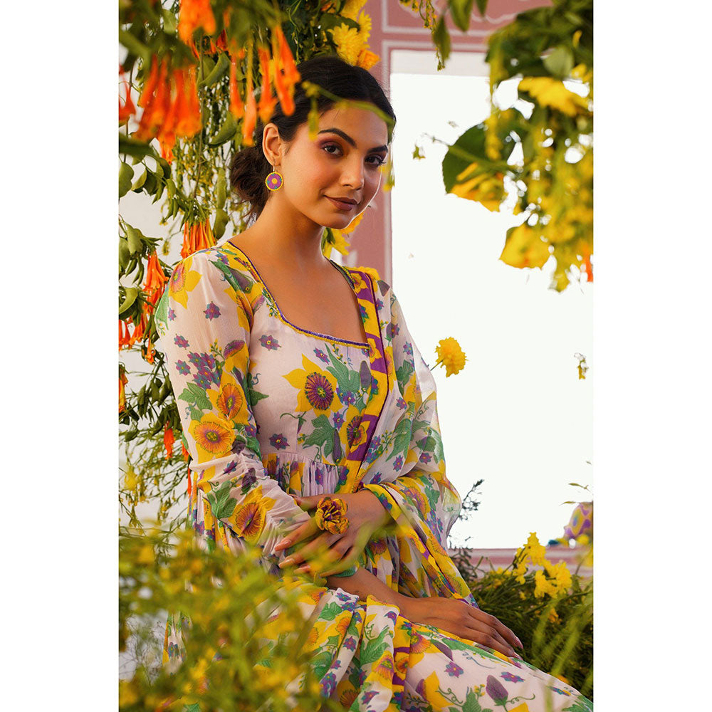 Baise Gaba Nazakat Anarkali Kurta Floral Lavender