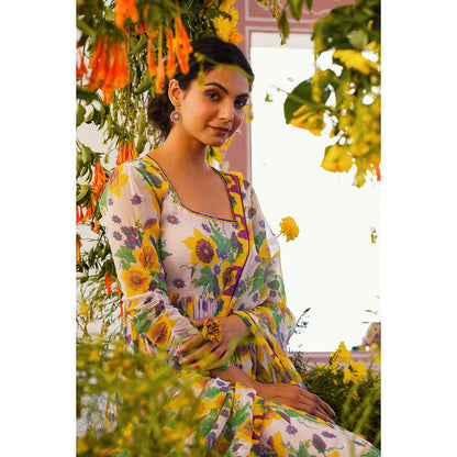 Baise Gaba Nazakat Anarkali Kurta Floral Lavender