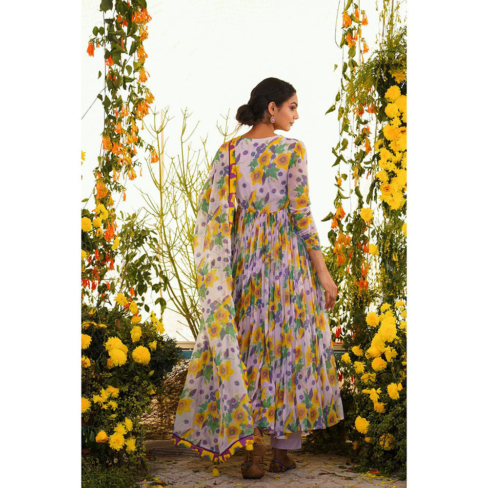Baise Gaba Nazakat Anarkali Kurta Floral Lavender