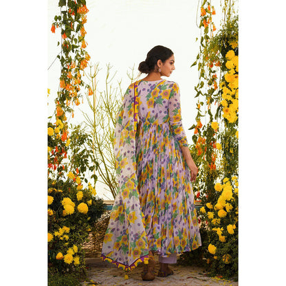 Baise Gaba Nazakat Anarkali Kurta Floral Lavender
