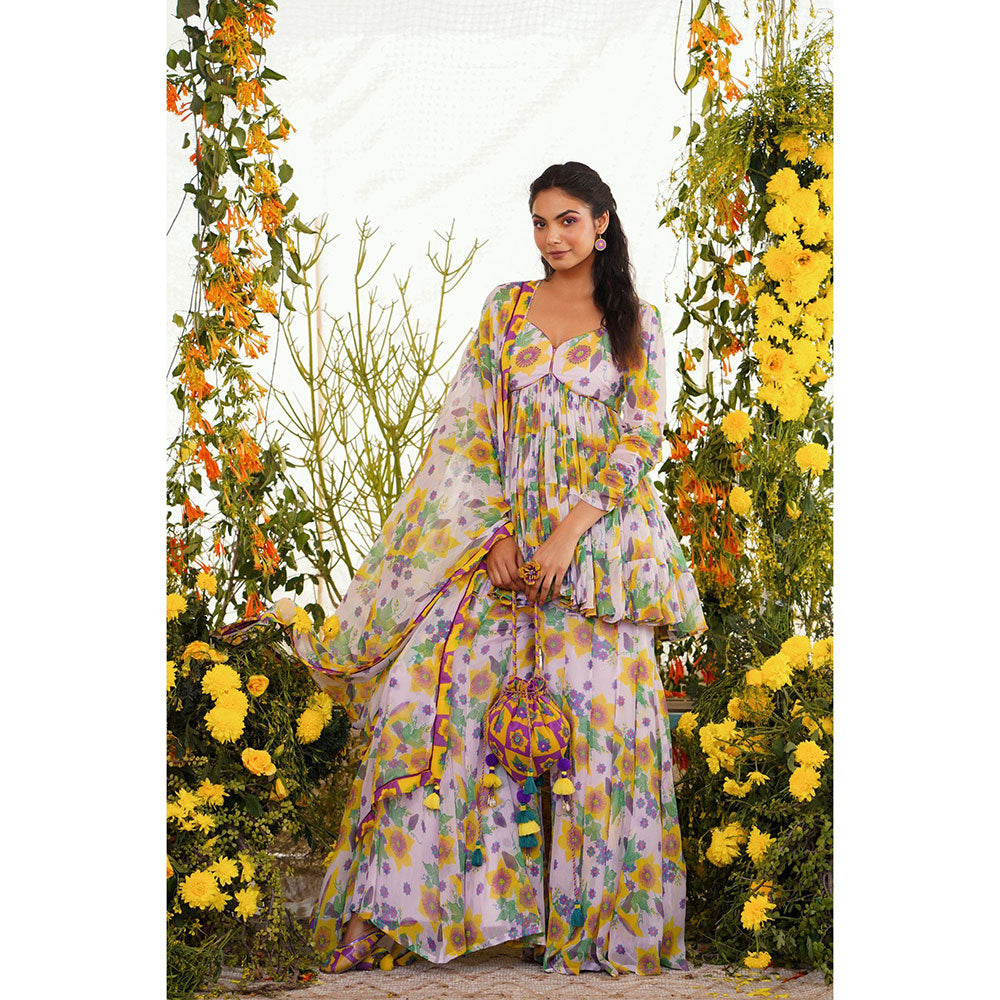 Baise Gaba Sayonee Gharara Floral Lavender (Set of 2)