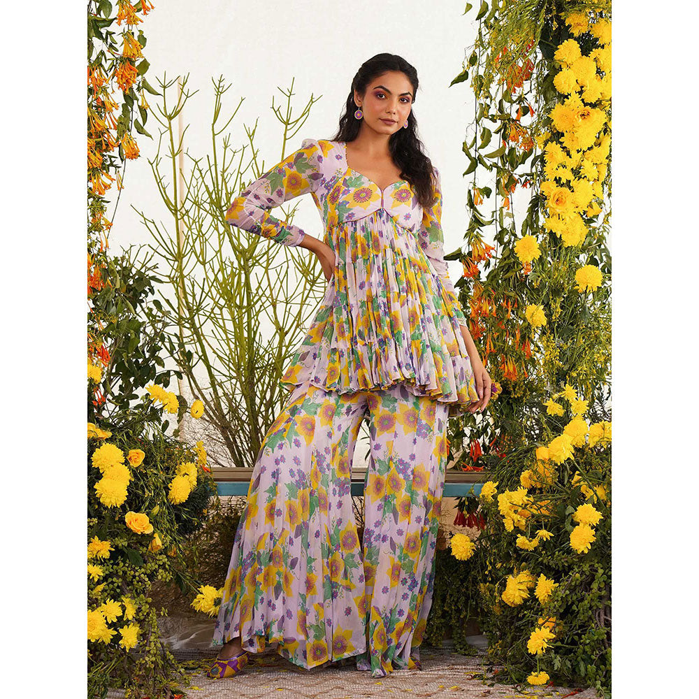 Baise Gaba Sayonee Gharara Floral Lavender (Set of 2)
