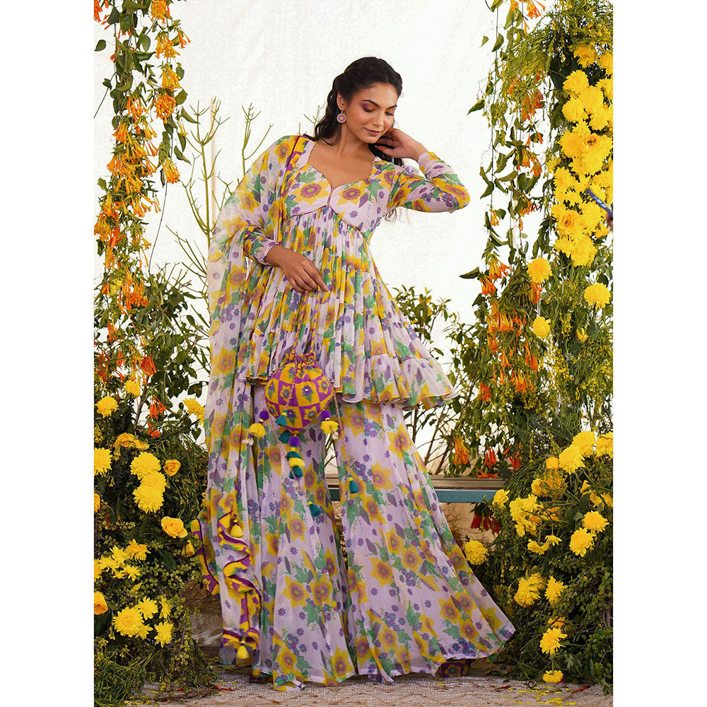 Baise Gaba Sayonee Gharara Floral Lavender (Set of 2)