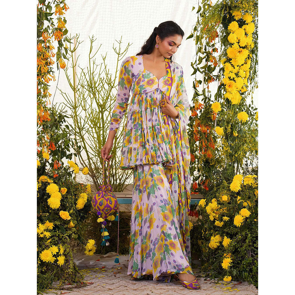 Baise Gaba Sayonee Gharara Floral Lavender (Set of 2)