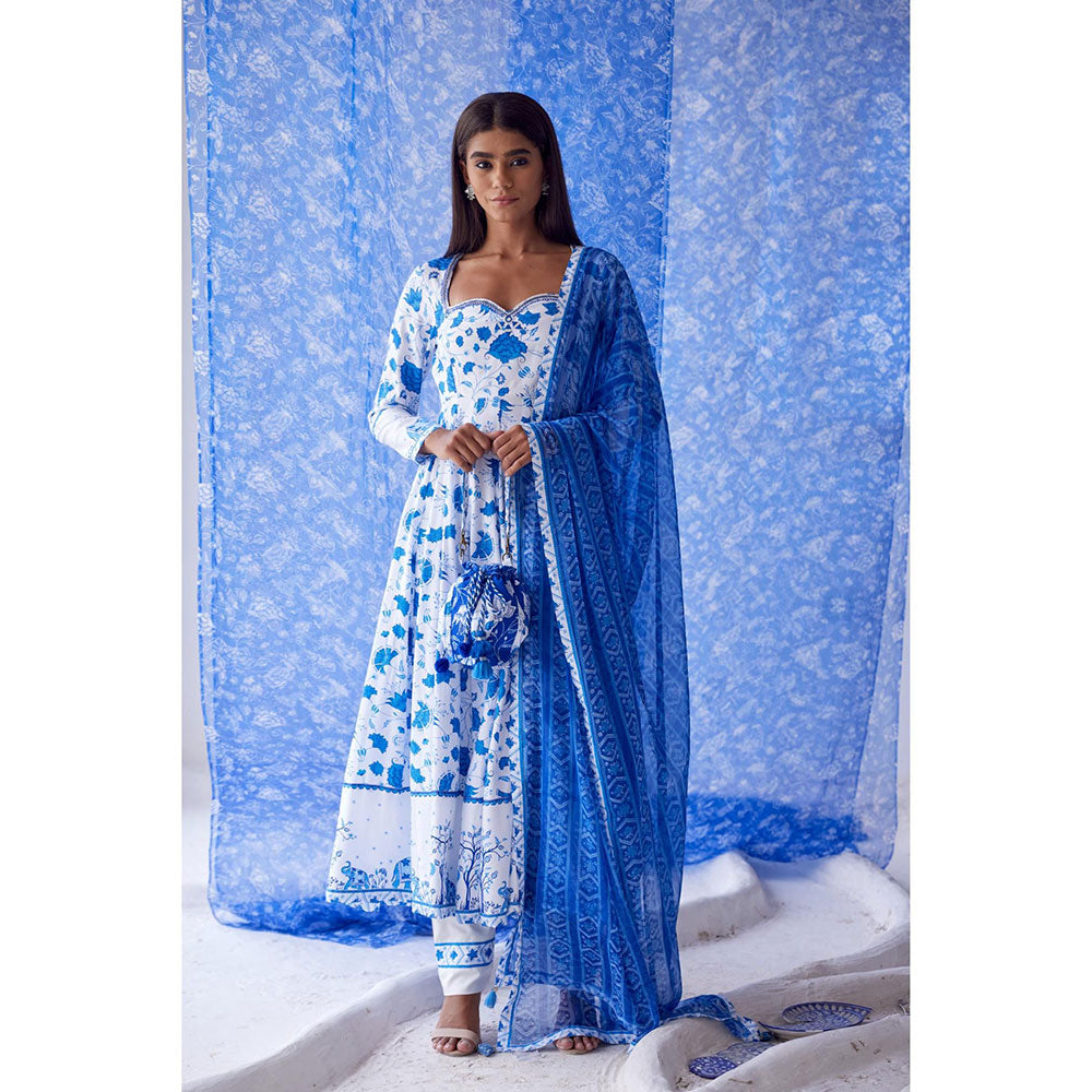 Baise Gaba White Nirad Anarkali (Set of 3)