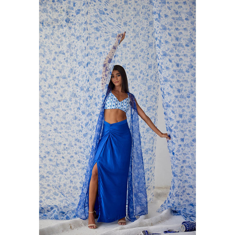 Baise Gaba Blue Abhra Skirt Choga (Set of 3)